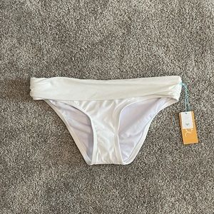 White Medium Coverage Hipster Swim Bikini Bottom